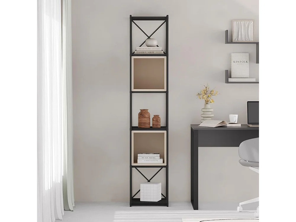 Libreria Vale Mini struttura in metallo nero e cubotti colore cashmere 36.2x39x179H – Geometria e stile industriale