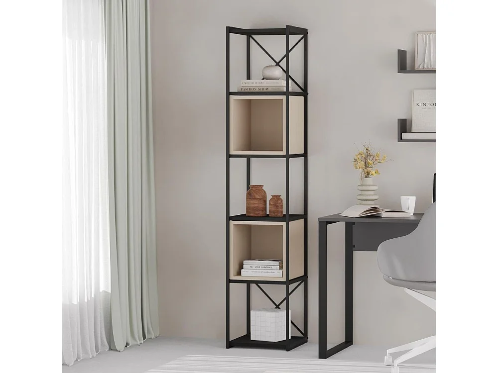 Libreria Vale Mini struttura in metallo nero e cubotti colore cashmere 36.2x39x179H – Geometria e stile industriale