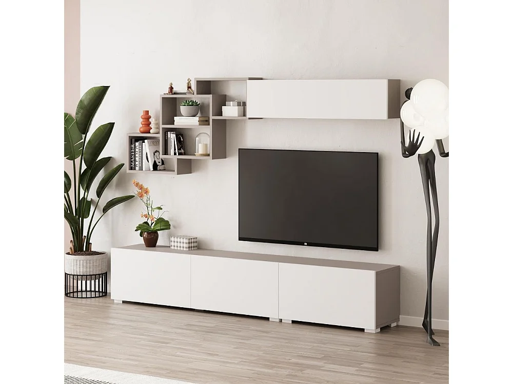 Parete attrezzata colore bianco e tortora Free 210x35x39H