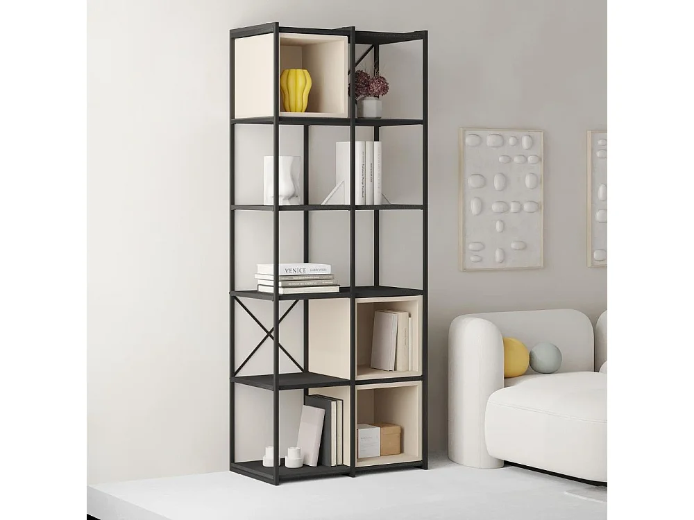 Libreria Vale Midi struttura in metallo nero e cubotti colore cashmere 70.7x39x179H – Geometria e stile industriale