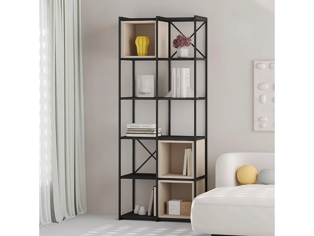 Libreria Vale Midi struttura in metallo nero e cubotti colore cashmere 70.7x39x179H – Geometria e stile industriale