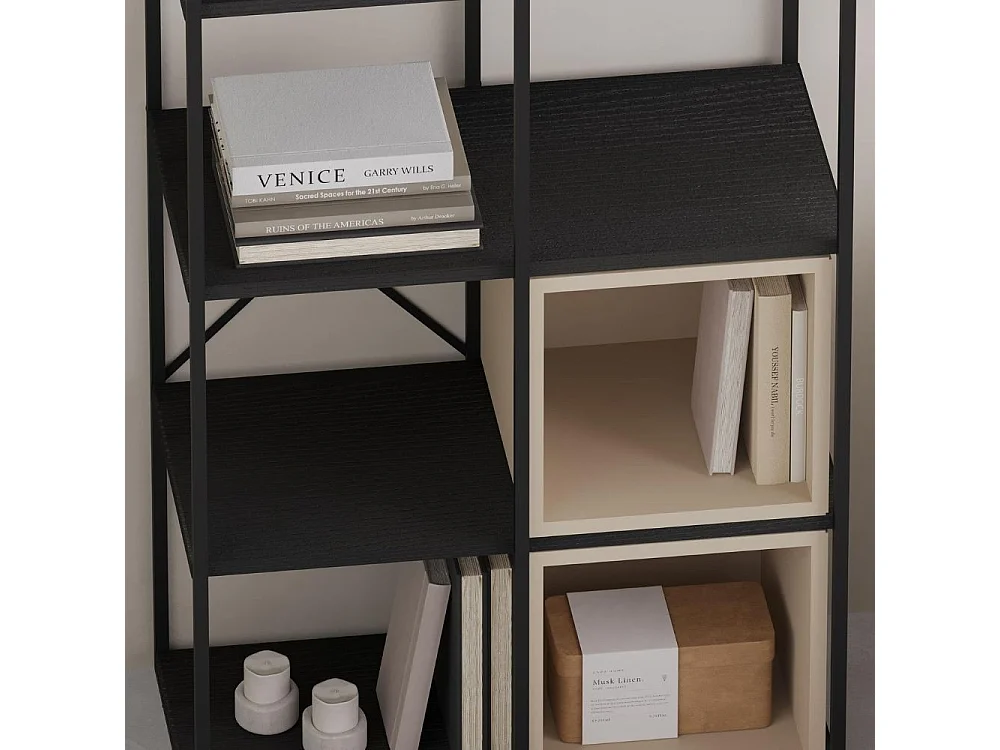 Libreria Vale Midi struttura in metallo nero e cubotti colore cashmere 70.7x39x179H – Geometria e stile industriale