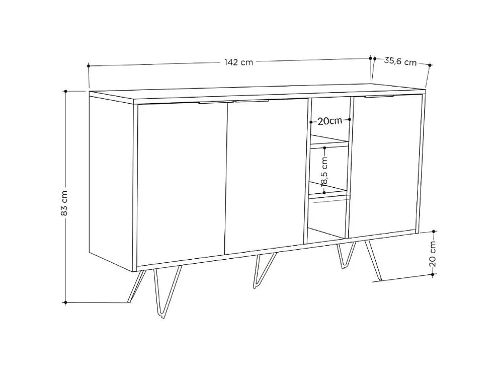 Madia 3 ante Clara 142x35,5x83h colore cashmere