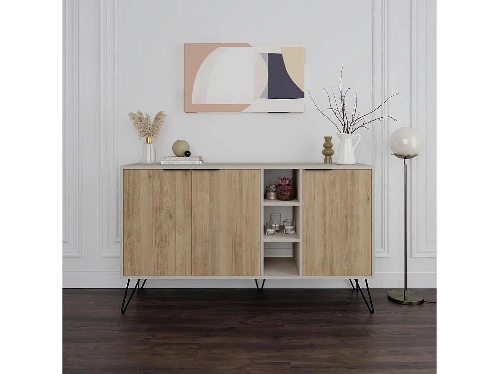 Madia 3 ante Clara 142x35,5x83h colore cashmere e Rovere