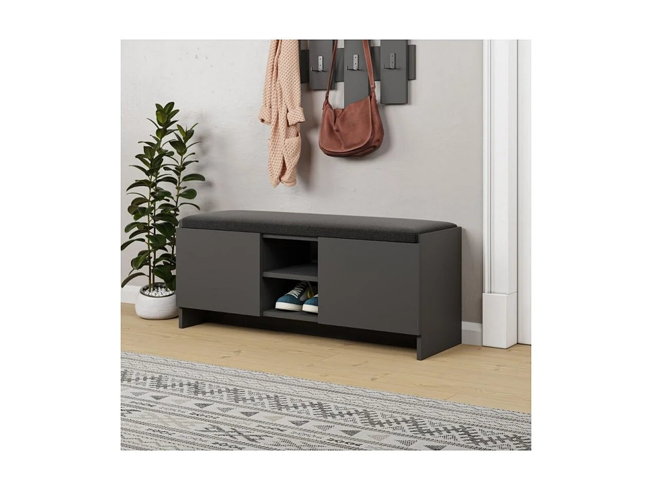 Panca scarpiera colore antracite Zulla con cuscino e 2 ante