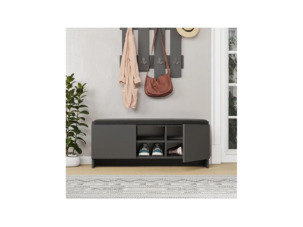 Panca scarpiera colore antracite Zulla con cuscino e 2 ante