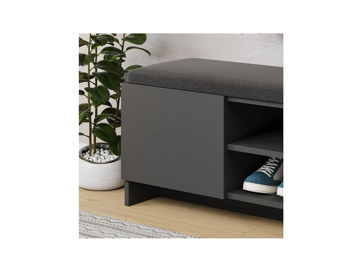 Panca scarpiera colore antracite Zulla con cuscino e 2 ante
