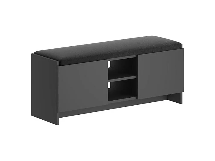 Panca scarpiera colore antracite Zulla con cuscino e 2 ante