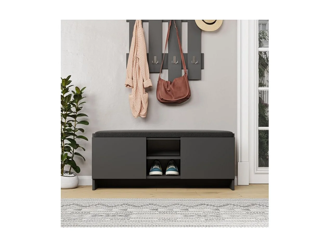 Panca scarpiera colore antracite Zulla con cuscino e 2 ante