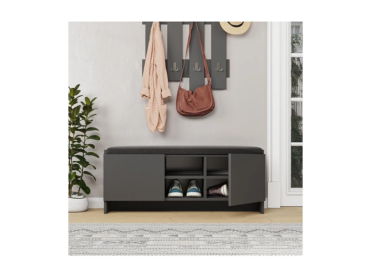 Panca scarpiera colore antracite Zulla con cuscino e 2 ante