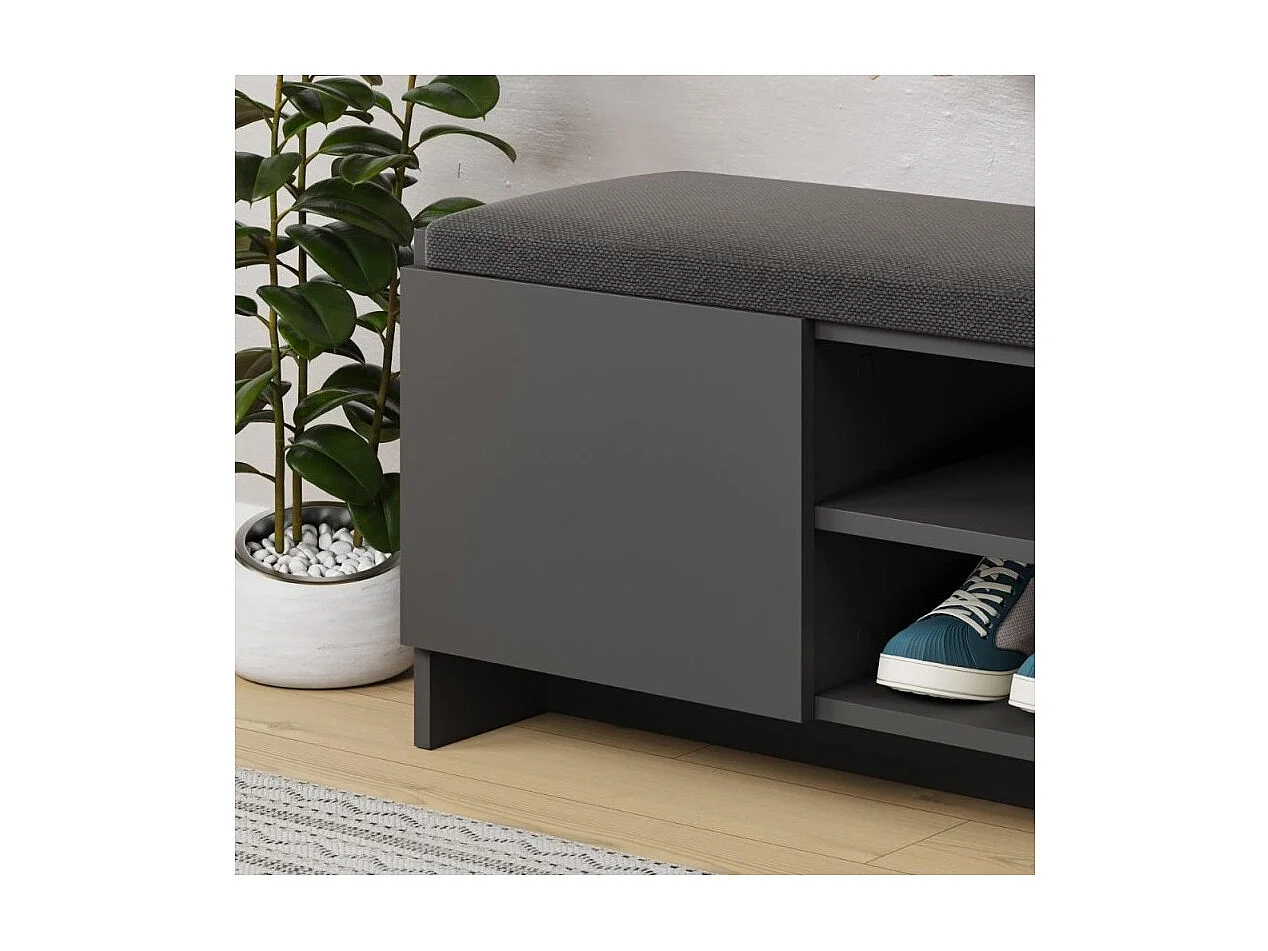 Panca scarpiera colore antracite Zulla con cuscino e 2 ante