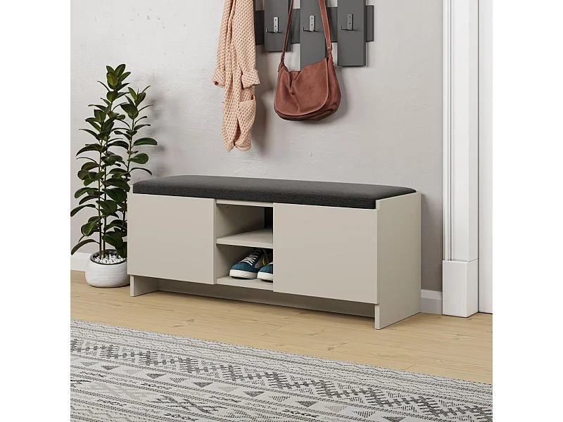 Panca scarpiera colore cashmere Zulla con cuscino e 2 ante