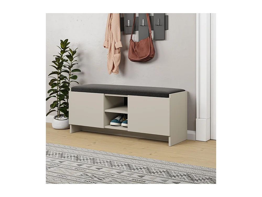 Panca scarpiera colore cashmere Zulla con cuscino e 2 ante
