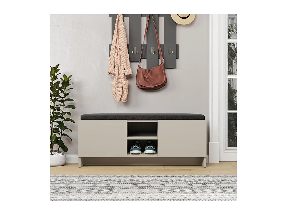 Panca scarpiera colore cashmere Zulla con cuscino e 2 ante