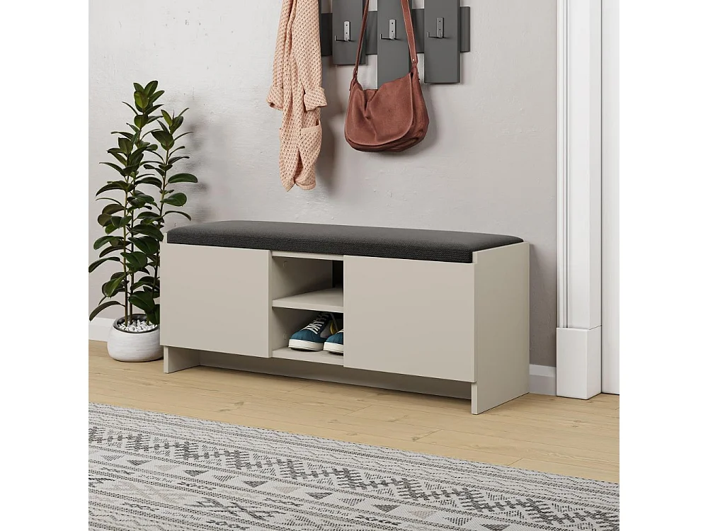 Panca scarpiera colore cashmere Zulla con cuscino e 2 ante