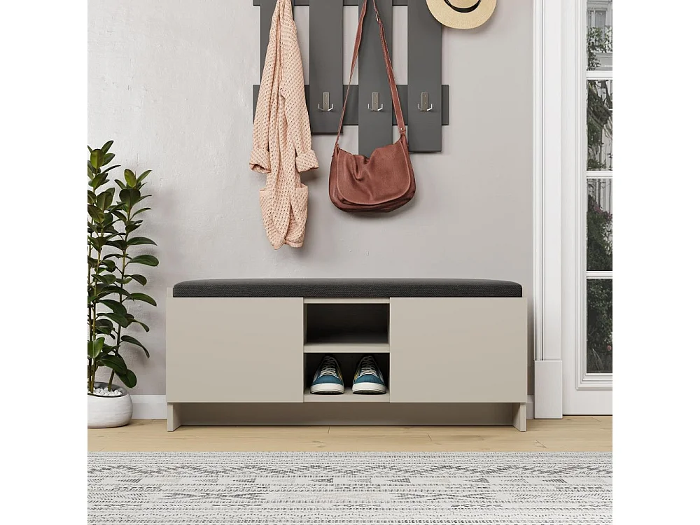 Panca scarpiera colore cashmere Zulla con cuscino e 2 ante