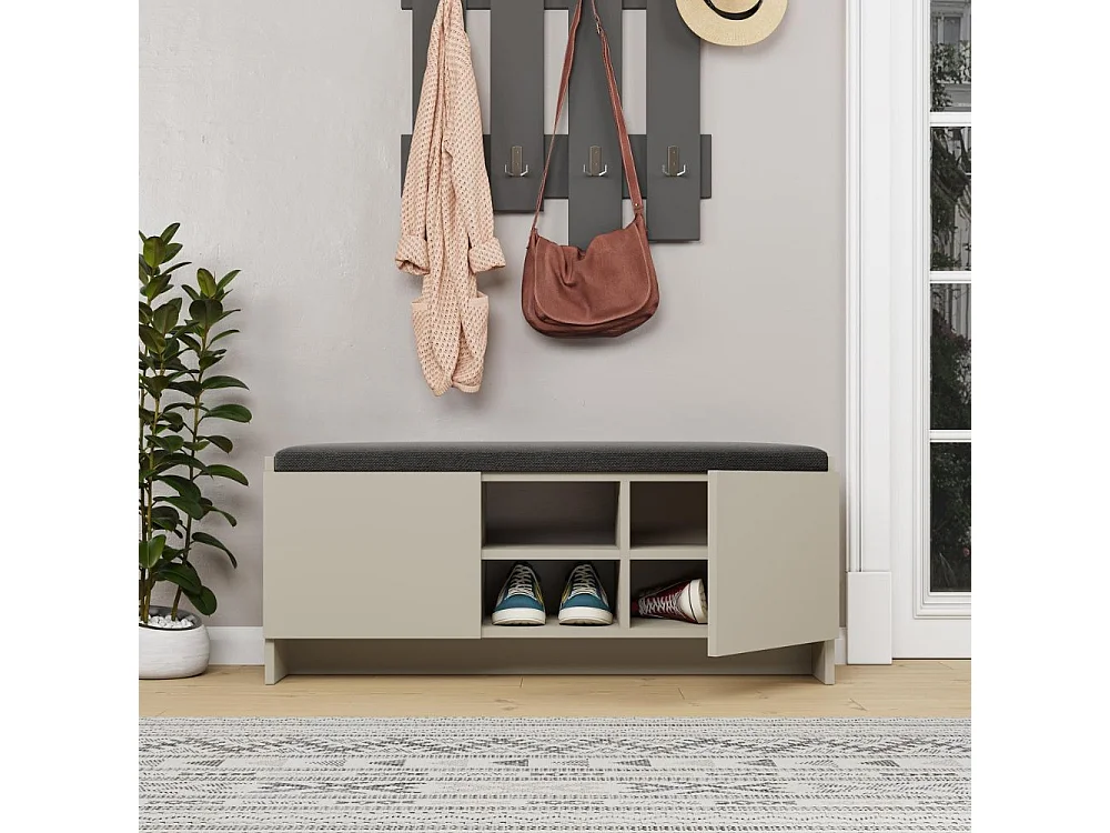 Panca scarpiera colore cashmere Zulla con cuscino e 2 ante