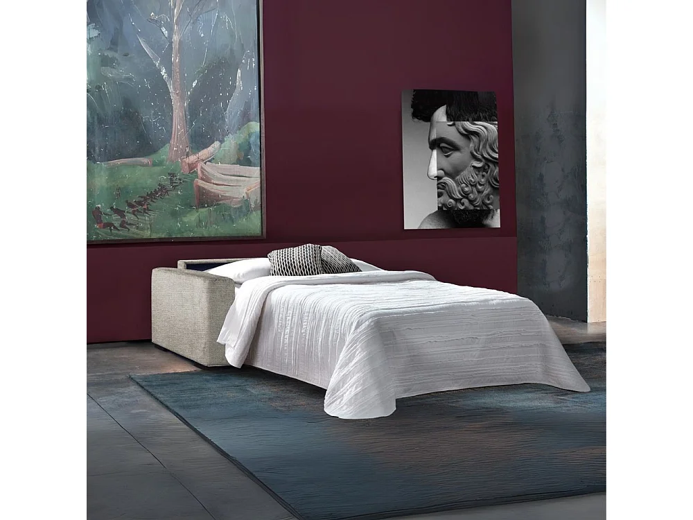 Divano letto 3 posti Era in tessuto tortora con materasso memory 210x100x110H