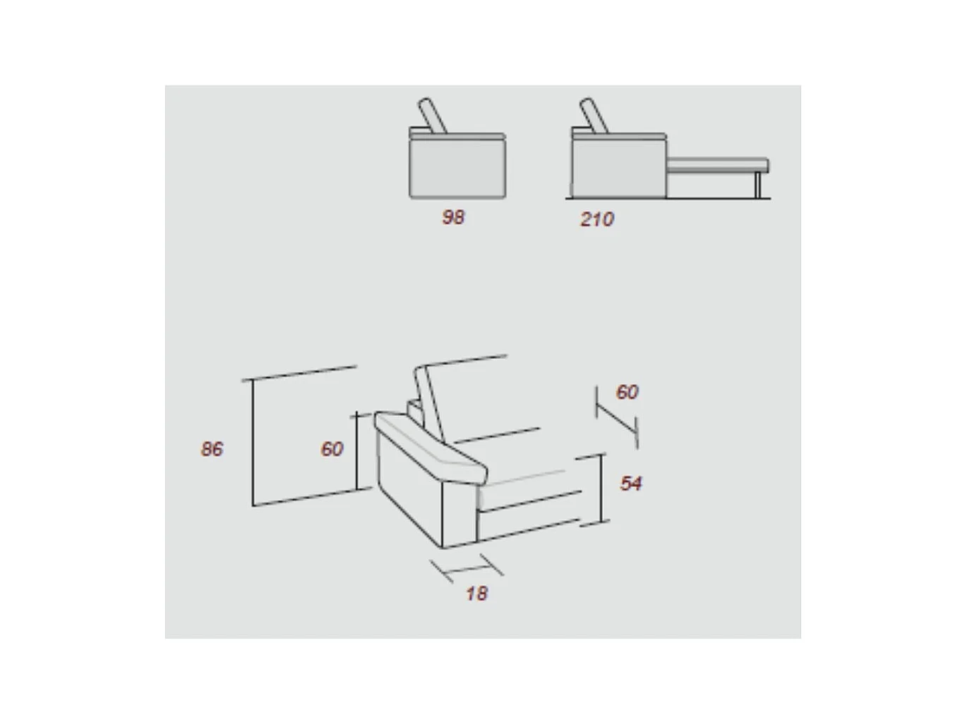 Divano letto 3 posti Flash tessuto Barrell83 colore ash grigio 200x98x86h