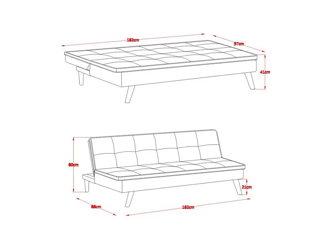 Divano letto Lunaria 3 posti colore grigio design moderno 182x88x80H