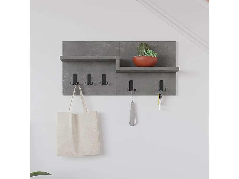 Appendiabiti a muro Harmon con mensole e 5 ganci – Design Funzionale in Stile Retro Grey