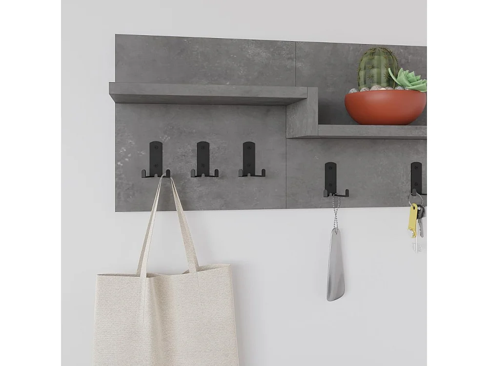 Appendiabiti a muro Harmon con mensole e 5 ganci – Design Funzionale in Stile Retro Grey
