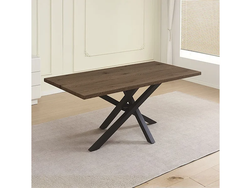 Tavolo fisso Ronan con piano in rovere anticato e gambe in metallo nere 180x90x76H