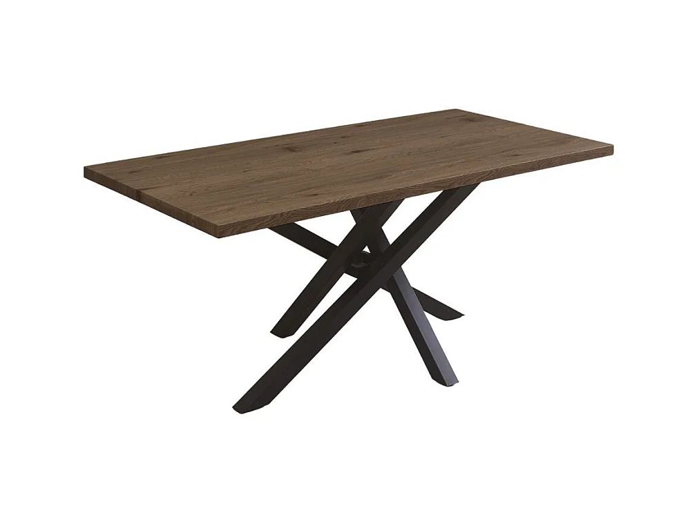 Tavolo fisso Ronan con piano in rovere anticato e gambe in metallo nere 180x90x76H