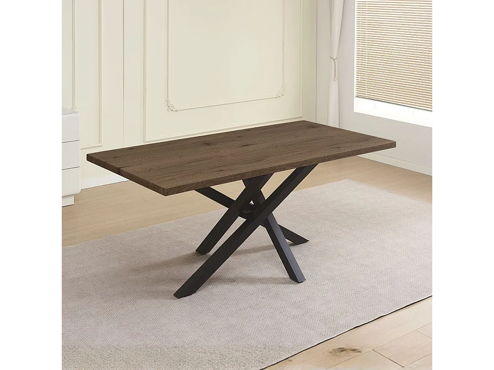 Tavolo fisso Ronan con piano in rovere anticato e gambe in metallo nero 180x90x76H