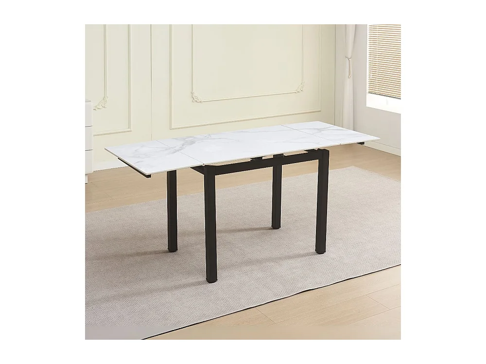 Tavolo allungabile Kyoto con piano in ceramica marmo bianco e struttura in metallo nero 100x70x75H