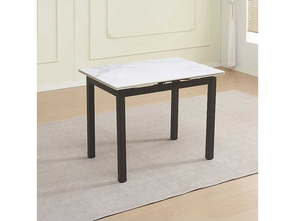Tavolo allungabile Kyoto con piano in ceramica marmo bianco e struttura in metallo nero 100x70x75H