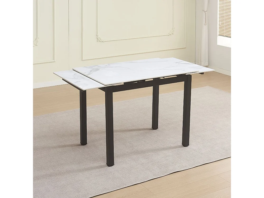 Tavolo allungabile Kyoto con piano in ceramica marmo bianco e struttura in metallo nero 100x70x75H