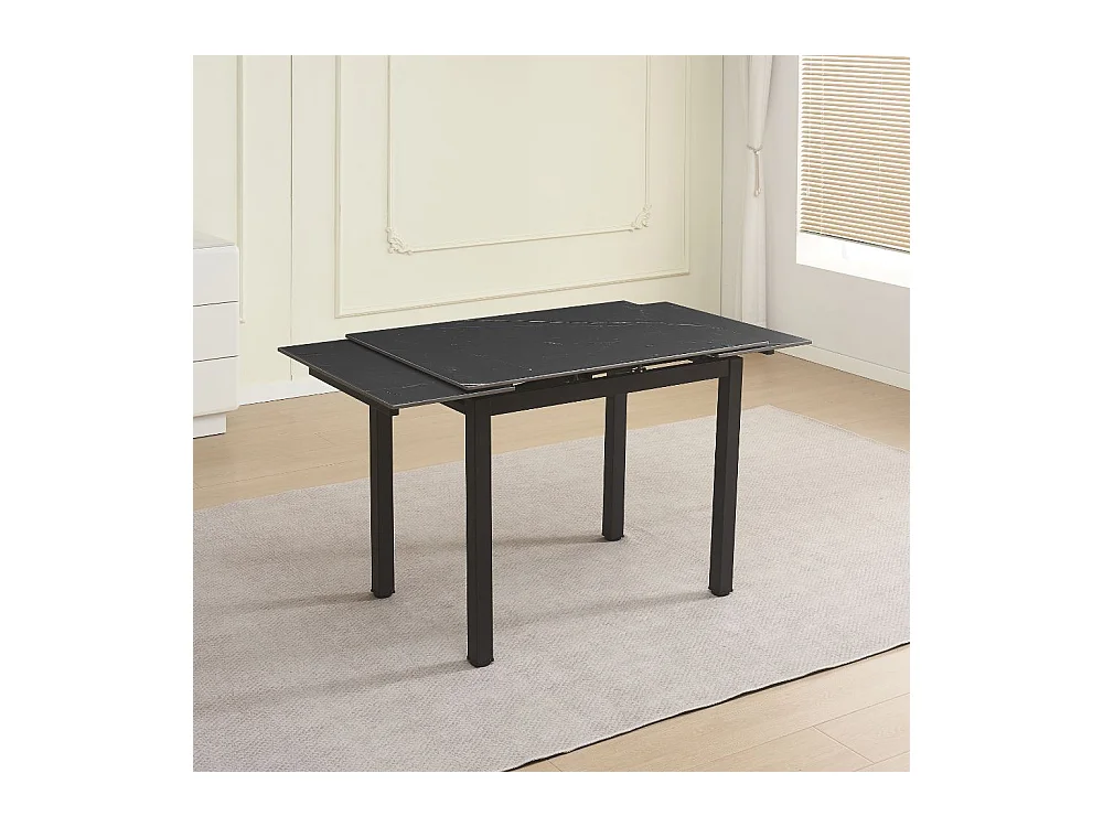 Tavolo allungabile Kyoto con piano in ceramica marmo nero ardesia e struttura in metallo nero 100x70x75H