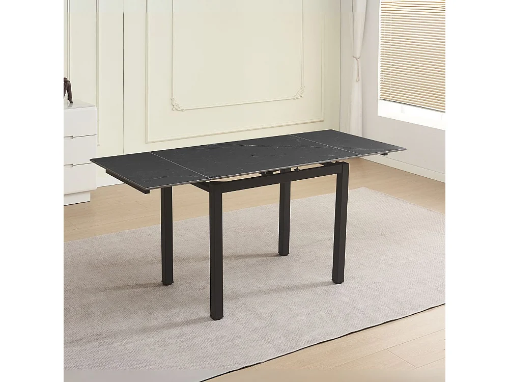 Tavolo allungabile Kyoto con piano in ceramica marmo nero ardesia e struttura in metallo nero 100x70x75H