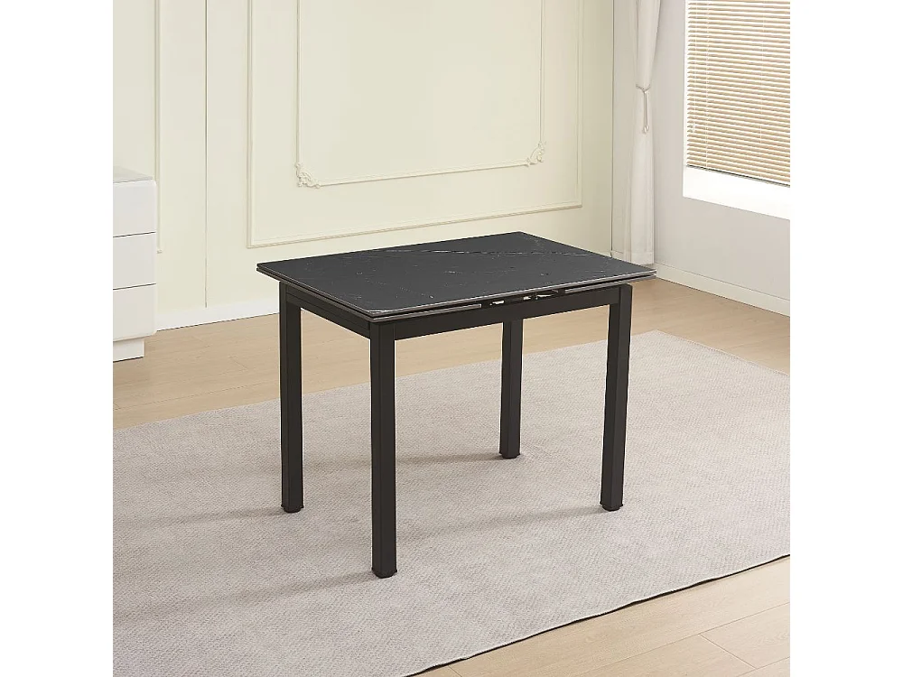 Tavolo allungabile Kyoto con piano in ceramica marmo nero ardesia e struttura in metallo nero 100x70x75H
