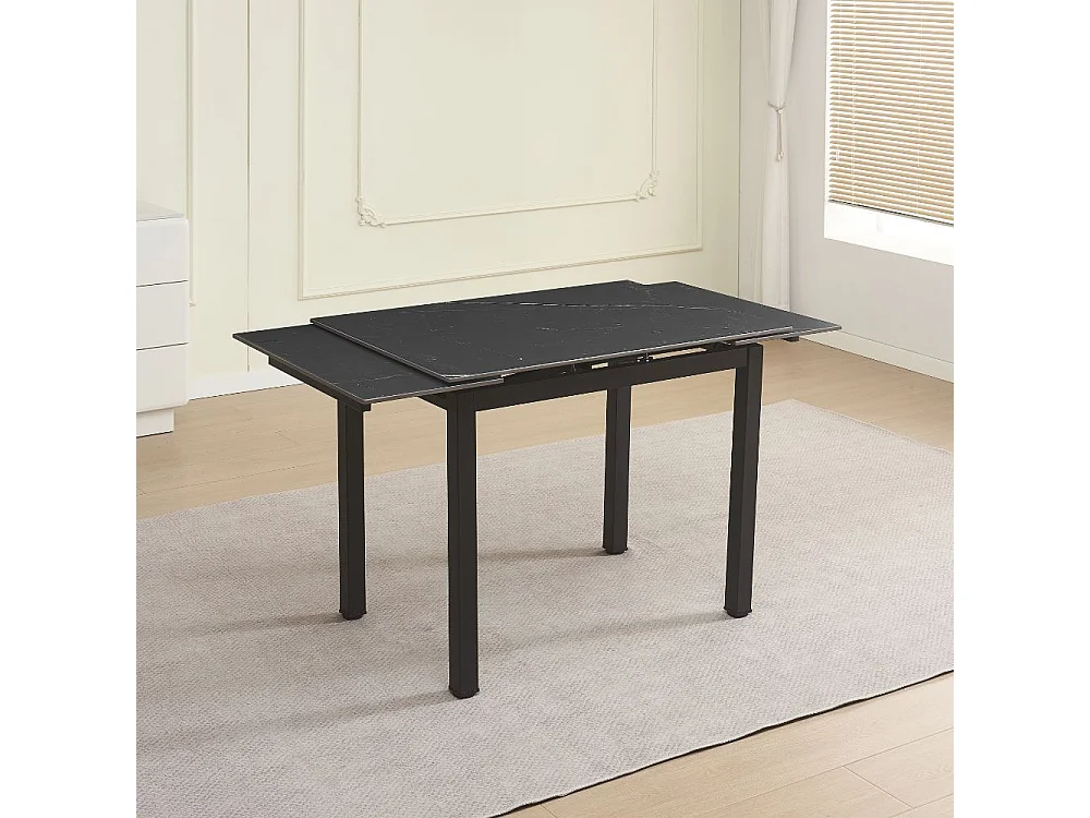 Tavolo allungabile Kyoto con piano in ceramica marmo nero ardesia e struttura in metallo nero 100x70x75H