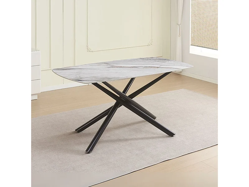 Tavolo Linus con piano in ceramica effetto marmo grigio e gambe in metallo nero 160x90x76H