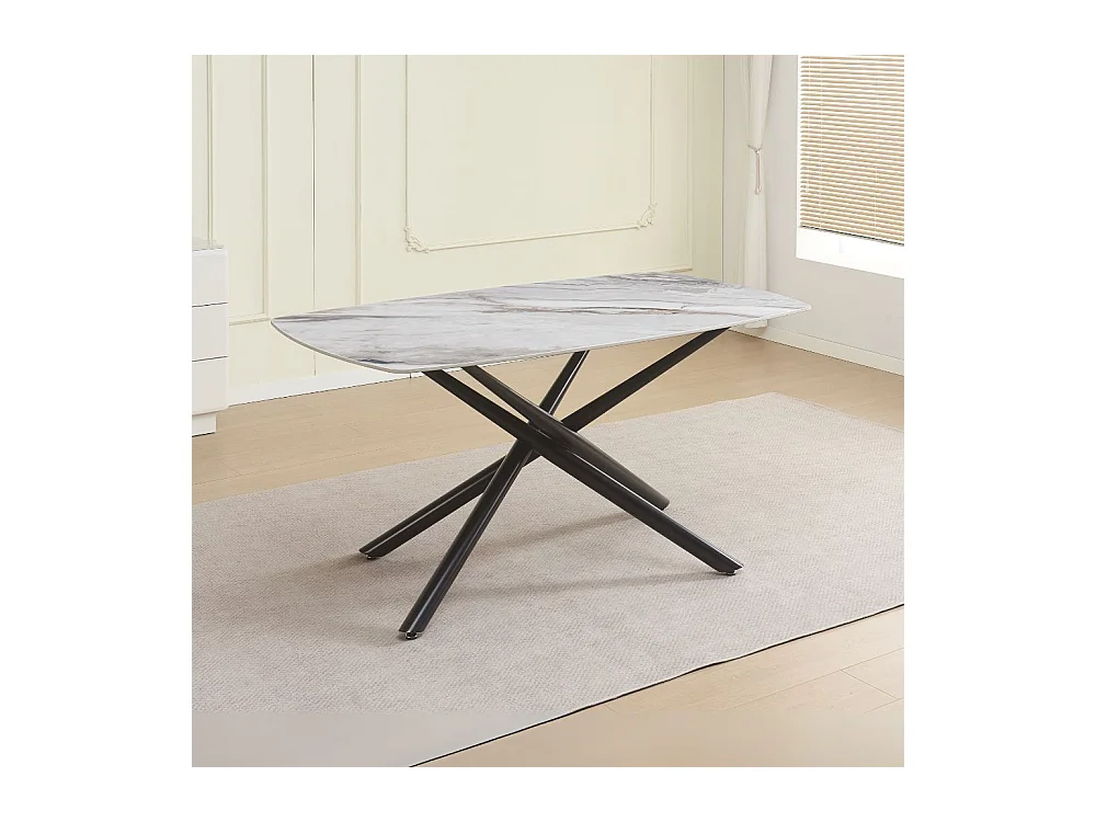 Tavolo Linus con piano in ceramica effetto marmo grigio e gambe in metallo nero 160x90x76H