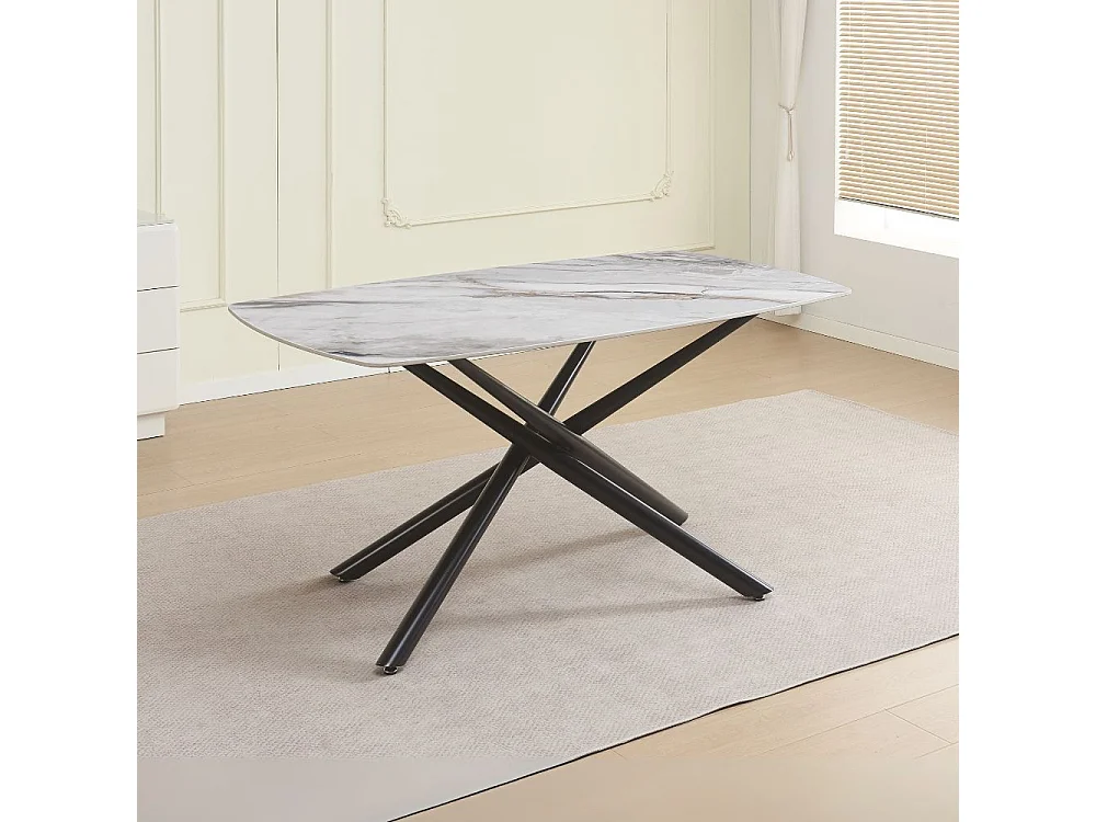 Tavolo Linus con piano in ceramica effetto marmo grigio e gambe in metallo nero 160x90x76H