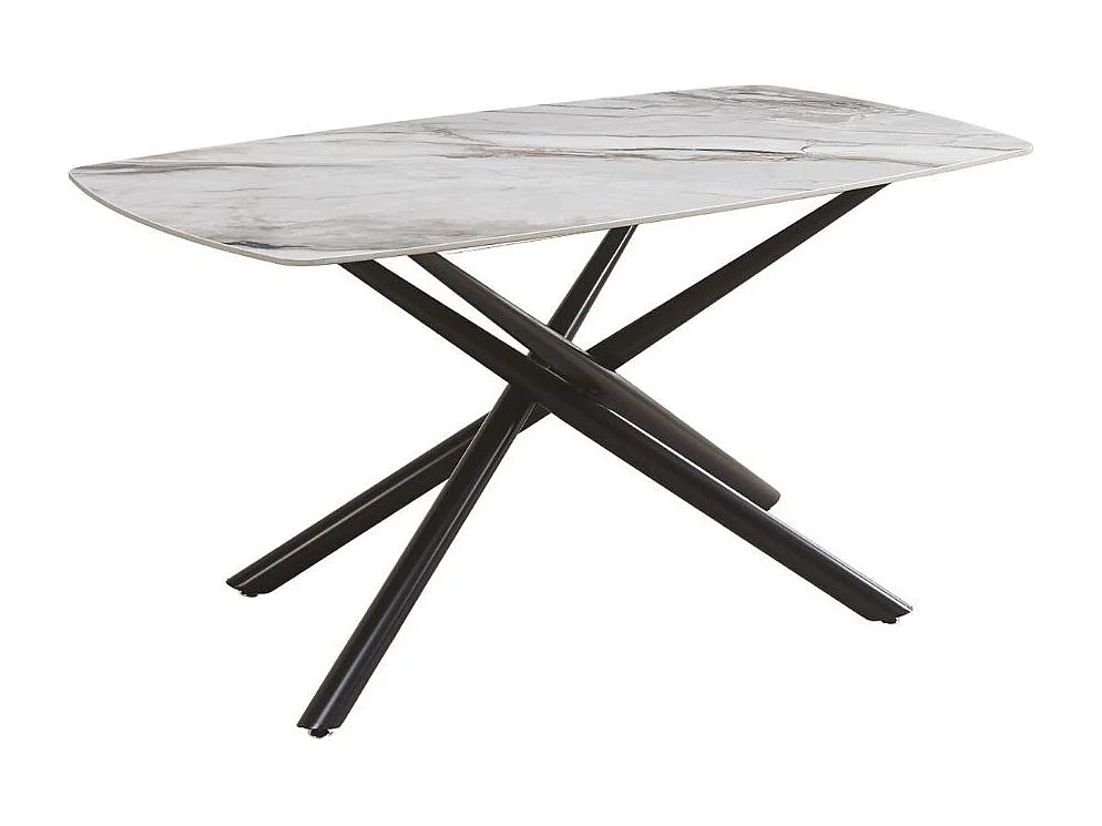 Tavolo Linus con piano in ceramica effetto marmo grigio e gambe in metallo nero 160x90x76H