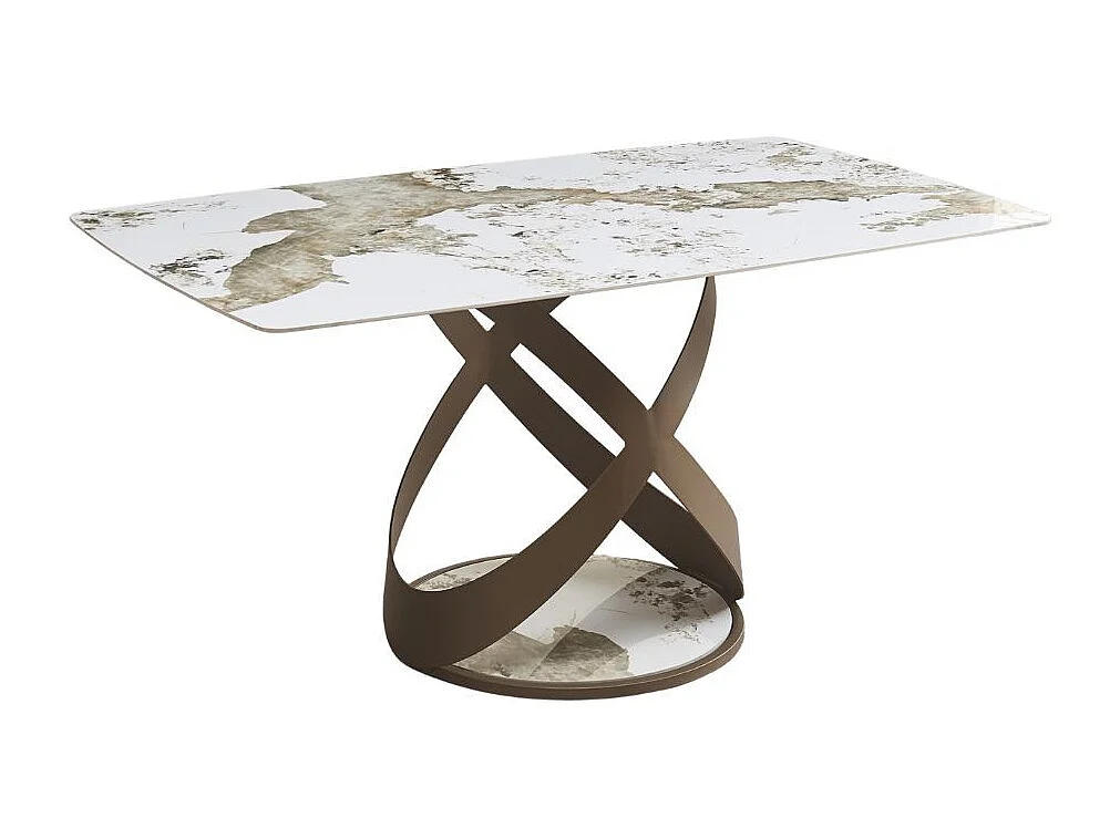 Tavolo fisso Velika con piano in ceramica marmo bianco e base in metallo intrecciata 160x90x76H