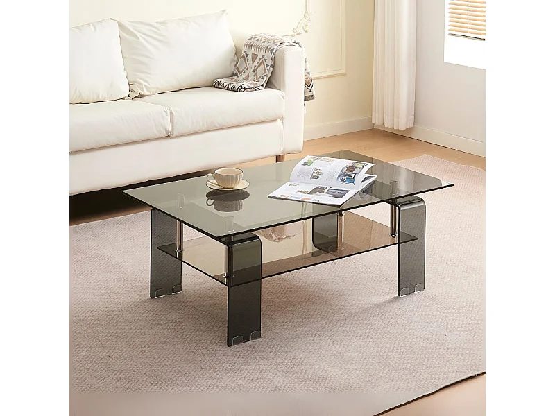 Tavolino con due ripiani in vetro nero fumè Crystal 100x60x39h