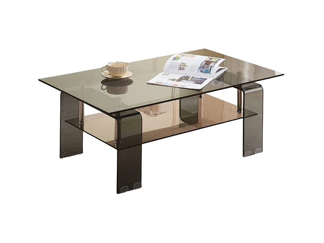 Tavolino con due ripiani in vetro nero fumè Crystal 100x60x39h