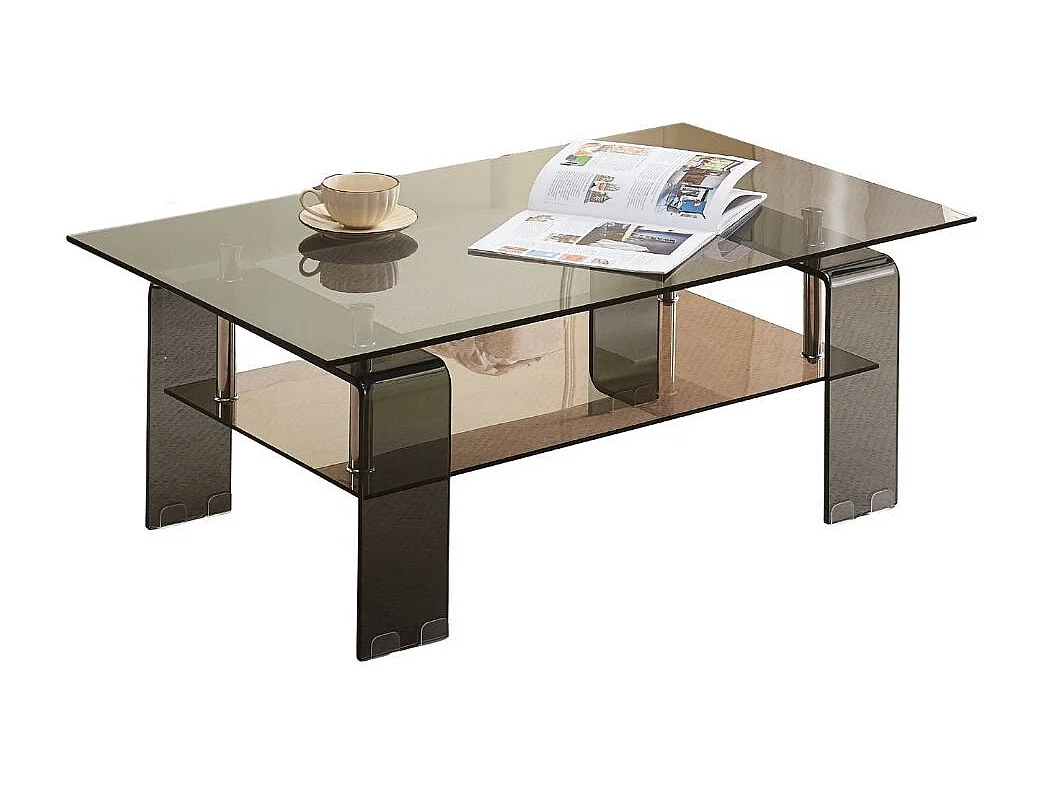 Tavolino con due ripiani in vetro nero fumè Crystal 100x60x39h