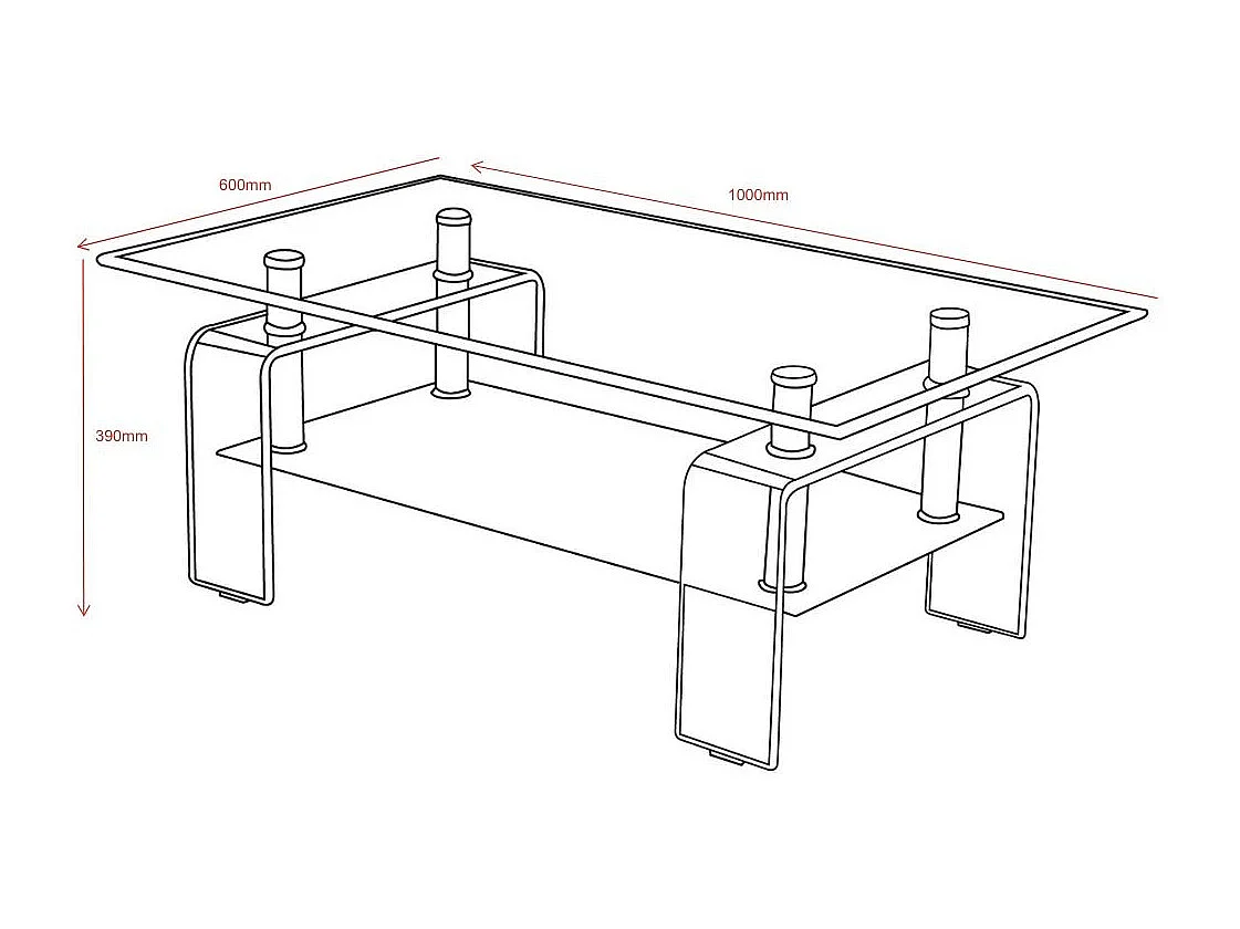 Tavolino con due ripiani in vetro nero fumè Crystal 100x60x39h