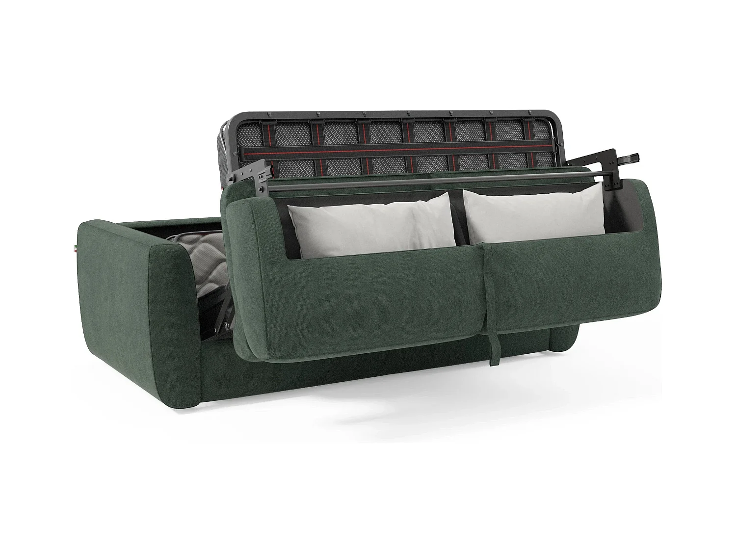 Leonida Canapé convertible déhoussable et matelas H18 cm - coffre à oreiller détachable 222 cm vert