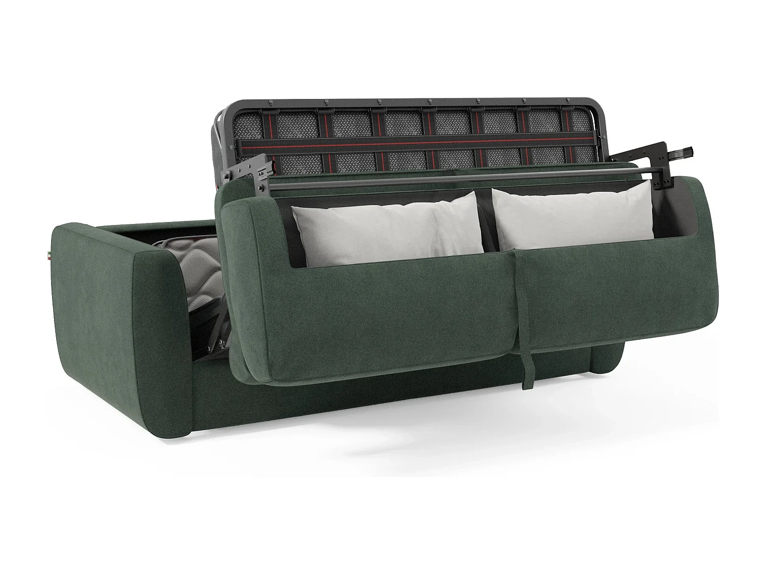 Leonida Divano letto sfoderabile e materasso H18 cm - vano portaguanciali in tessuto Smacchiabile T23 222 cm verde