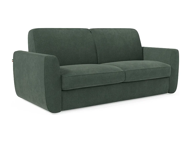 Leonida Canapé convertible déhoussable et matelas H18 cm - coffre à oreiller détachable 222 cm vert