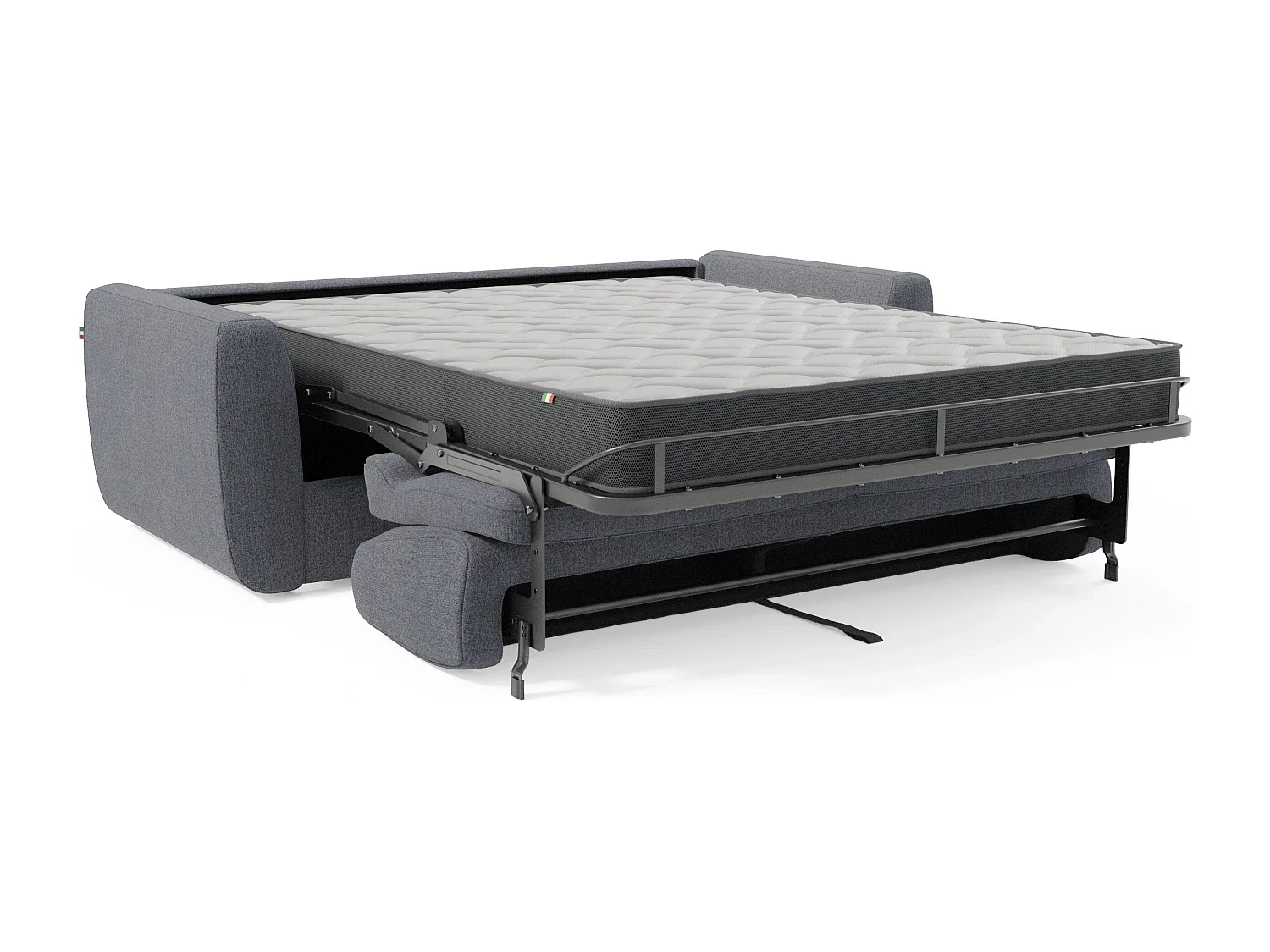 Leonida Canapé convertible déhoussable et matelas H18 cm - coffre à oreiller détachable 202 cm bleu