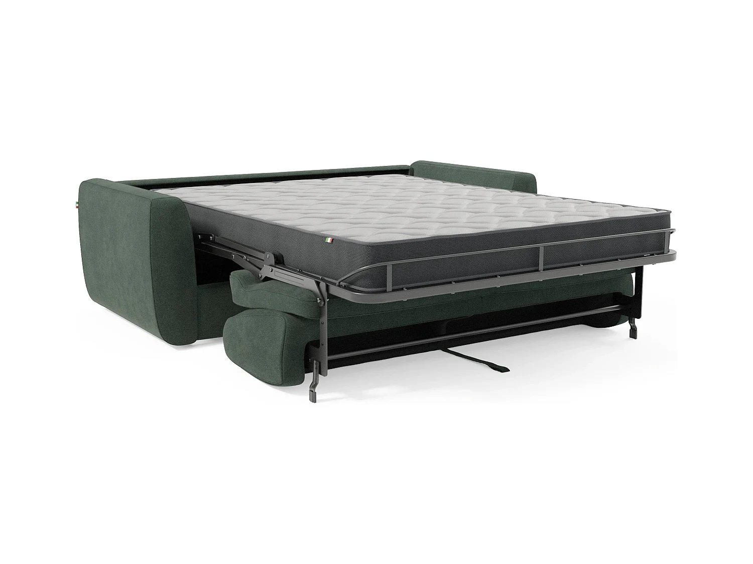 Leonida Canapé convertible déhoussable et matelas H18 cm - coffre à oreiller détachable 202 cm vert
